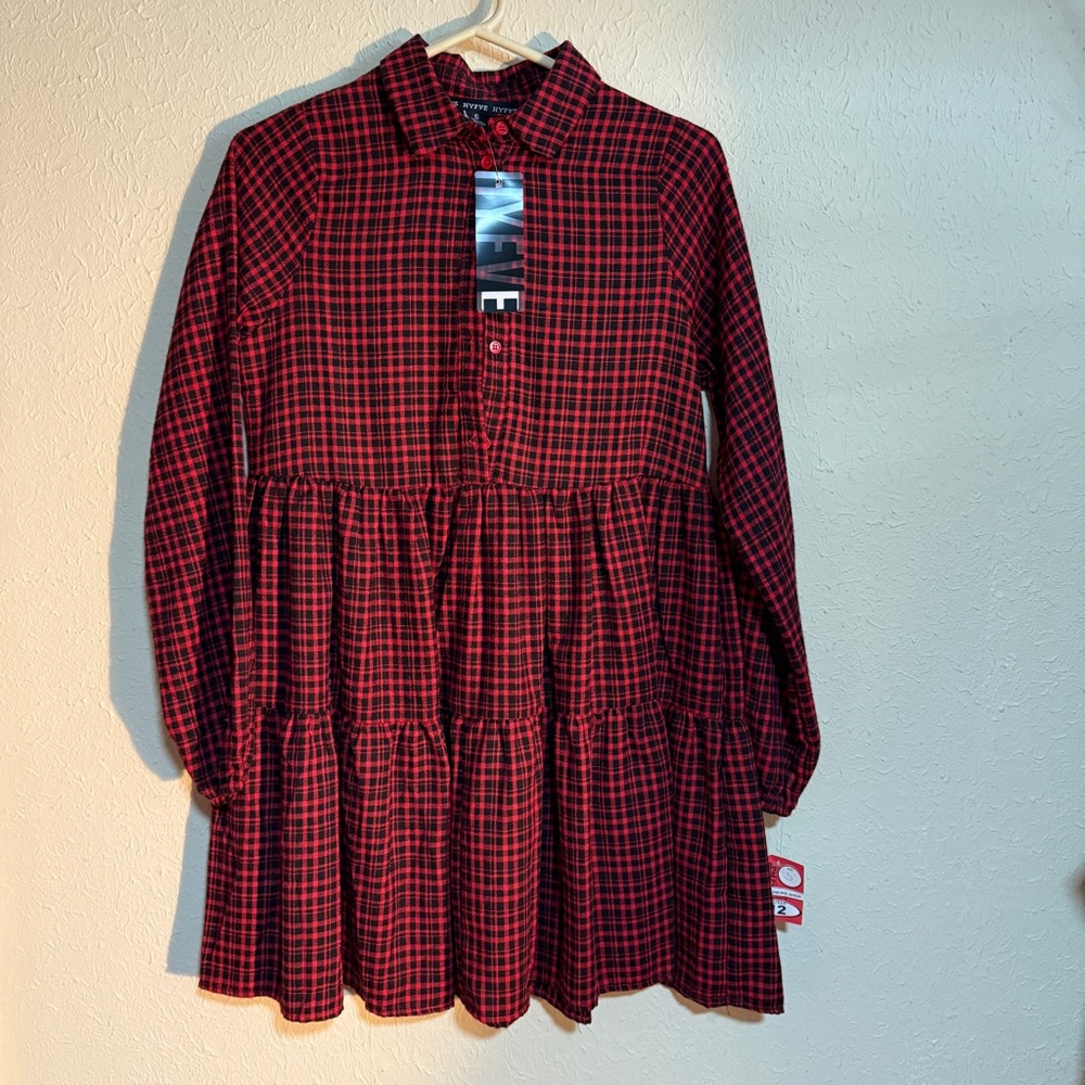 Buffalo Plaid Red and Black HYFVE Babydoll long sleeve Dress NWT